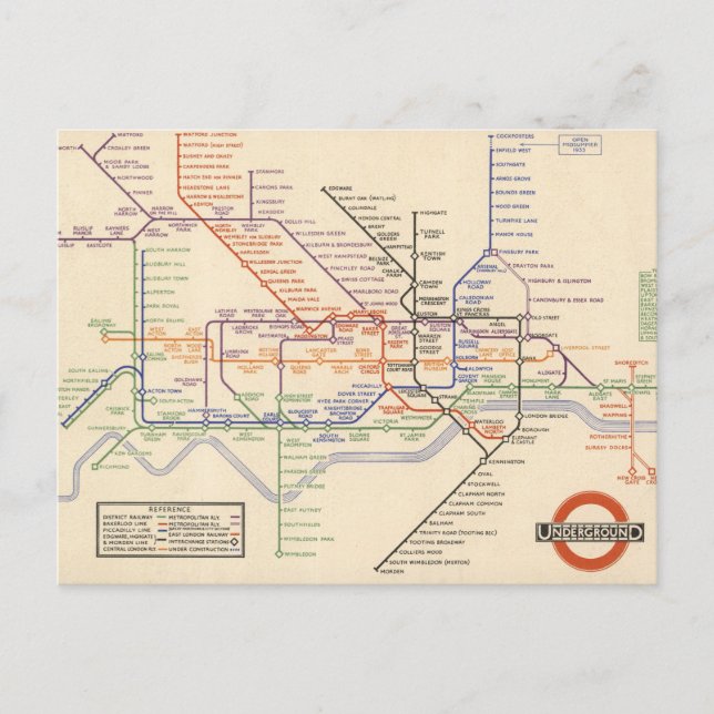 Map of London's Underground Railways Postcard (Front)