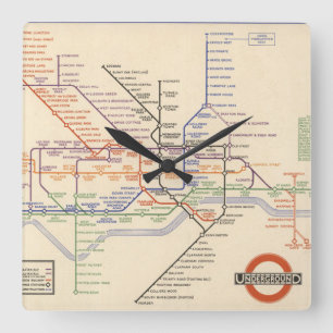 Map of London's Underground Railways Square Wall Clock