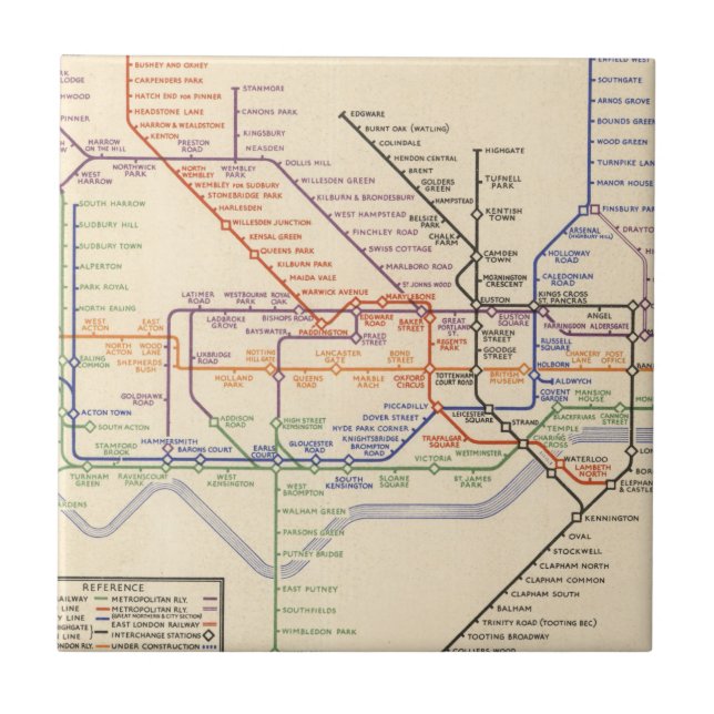 Map of London's Underground Railways Tile (Front)