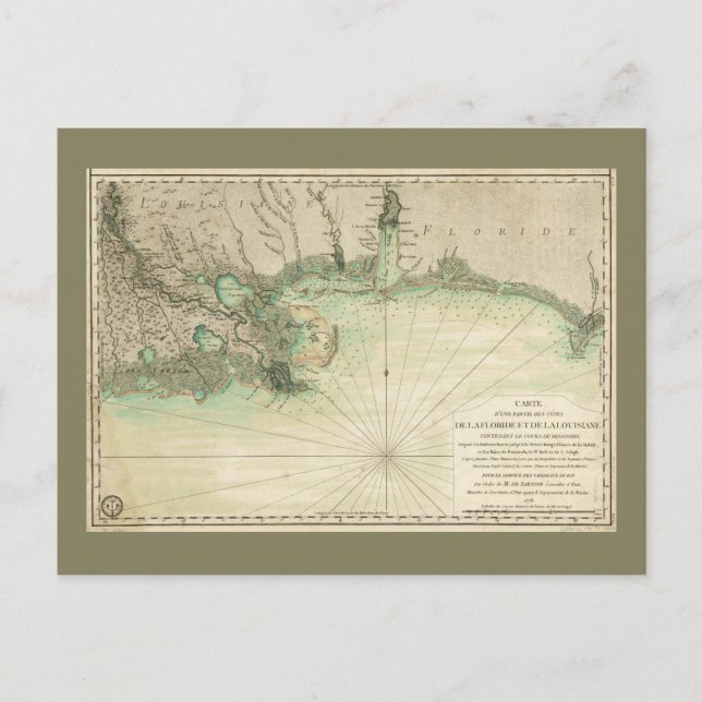 Map of Louisiana and Florida Gulf Coast (1778) Postcard (Front)