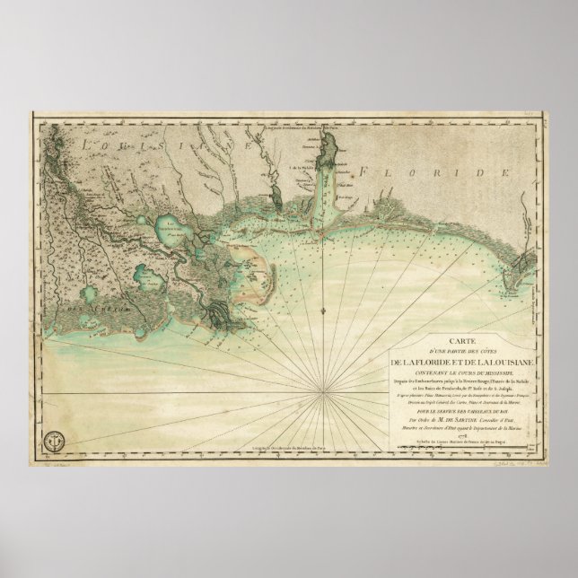 Map of Louisiana and Florida Gulf Coast (1778) Poster (Front)