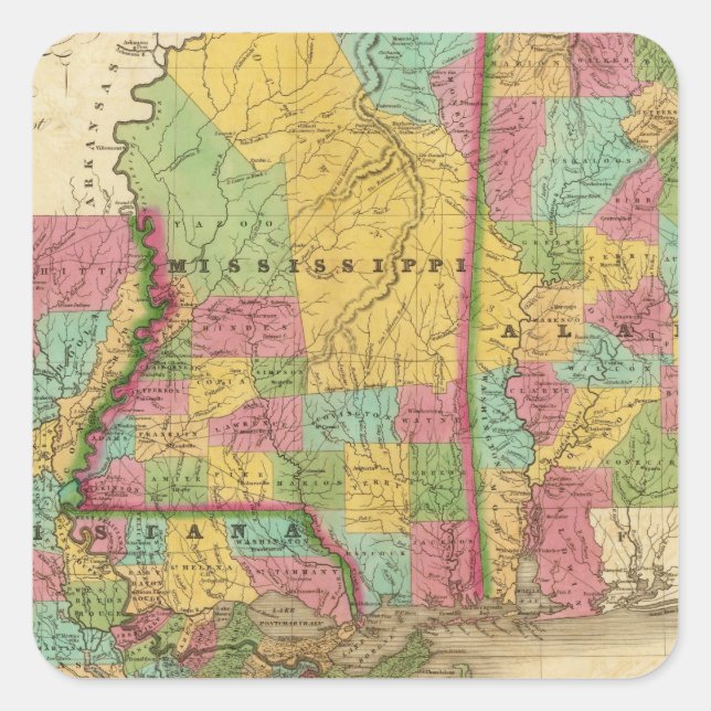 Map of Louisiana Mississippi And Alabama Square Sticker (Front)
