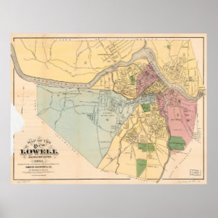 Map of Lowell, Massachusets (1881) Poster