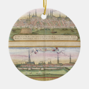 Map of Lubeck and Hamburg, from 'Civitates Orbis T Ceramic Tree Decoration