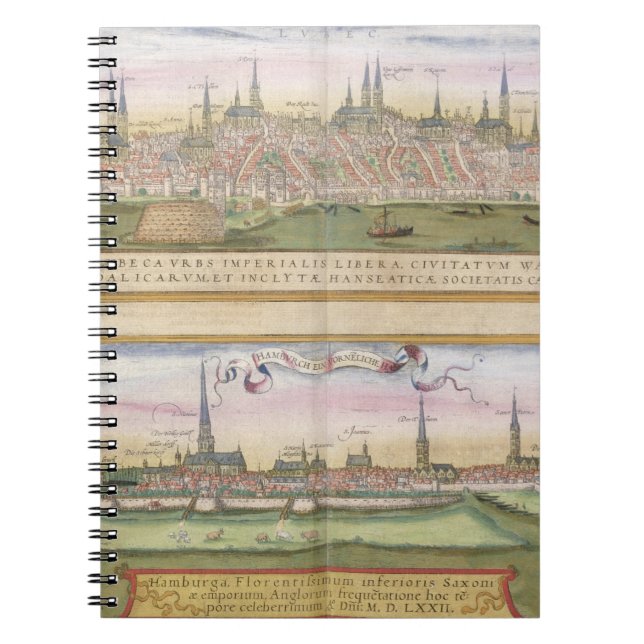 Map of Lubeck and Hamburg, from 'Civitates Orbis T Notebook (Front)
