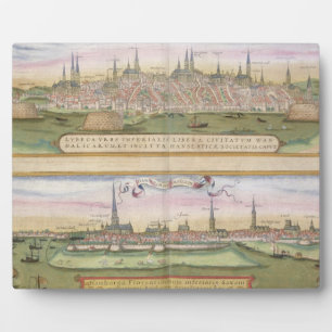 Map of Lubeck and Hamburg, from 'Civitates Orbis T Plaque
