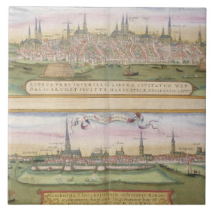 Map of Lubeck and Hamburg, from 'Civitates Orbis T Tile