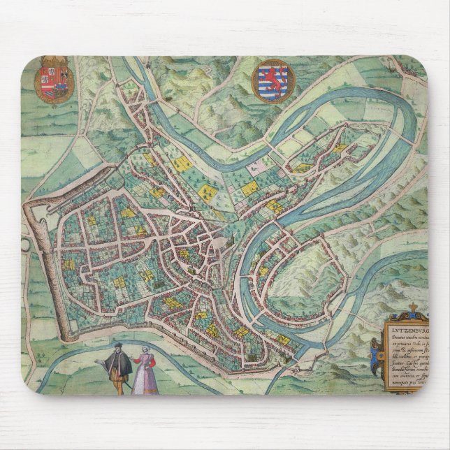 Map of Luxembourg, from 'Civitates Orbis Terrarum' Mouse Mat (Front)