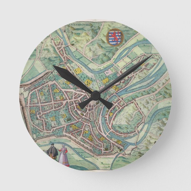 Map of Luxembourg, from 'Civitates Orbis Terrarum' Round Clock (Front)