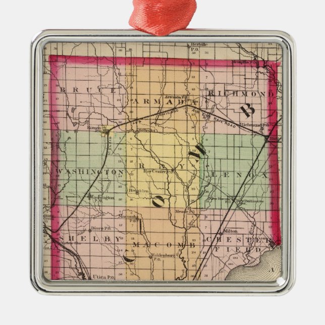 Map of Macomb County, Michigan Metal Tree Decoration (Front)