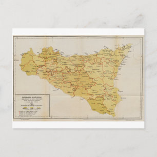 Map of Mafia Activity in Sicily Italy 1900 Postcard