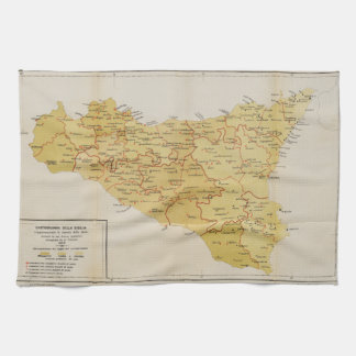 Map of Mafia Activity in Sicily Italy 1900 Tea Towel