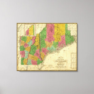 Map of Maine, New Hampshire, and Vermont Canvas Print
