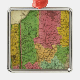 Map of Maine, New Hampshire, and Vermont Metal Tree Decoration