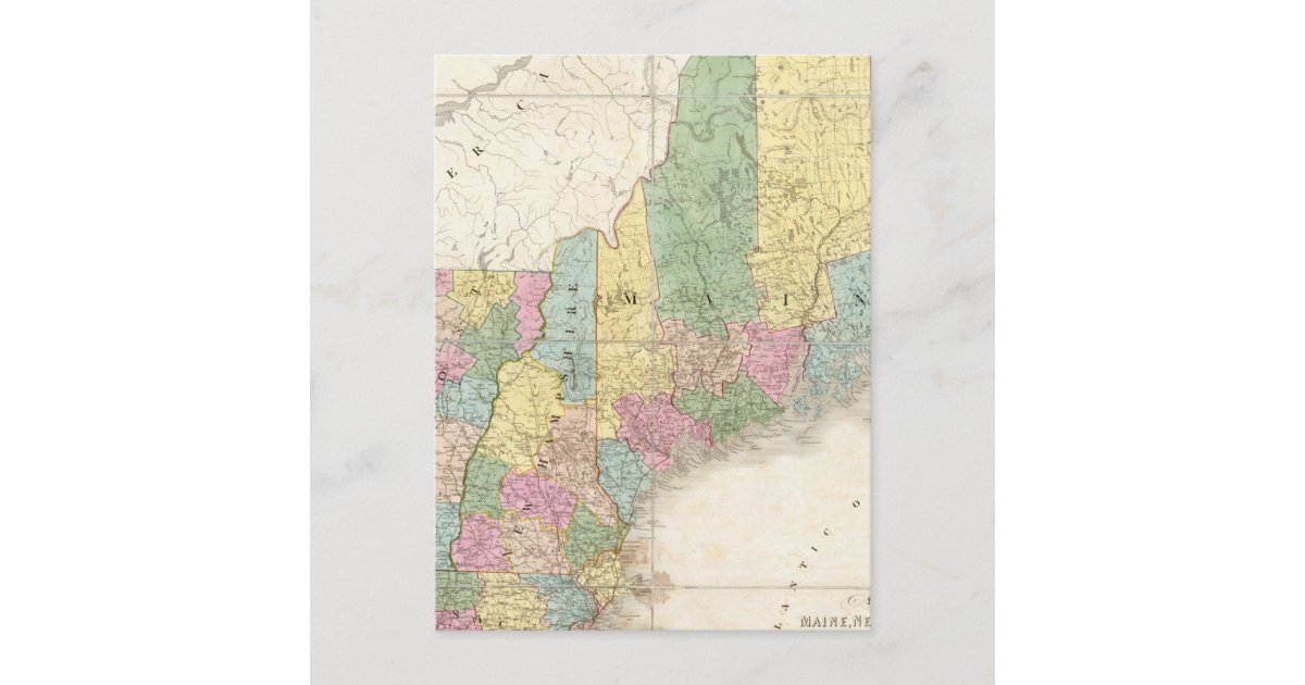 Map of Maine, New Hampshire, Vermont Postcard