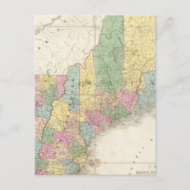 Map of Maine, New Hampshire, Vermont Postcard (Front)