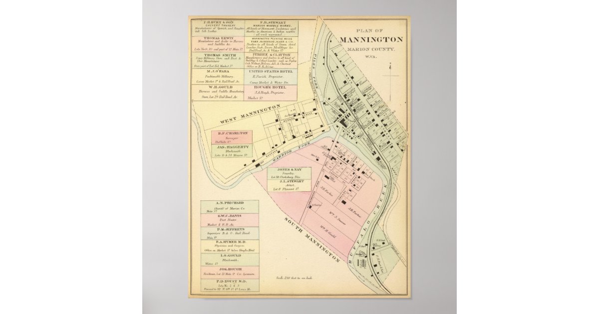 Map of Mannington, West Virginia Poster Zazzle