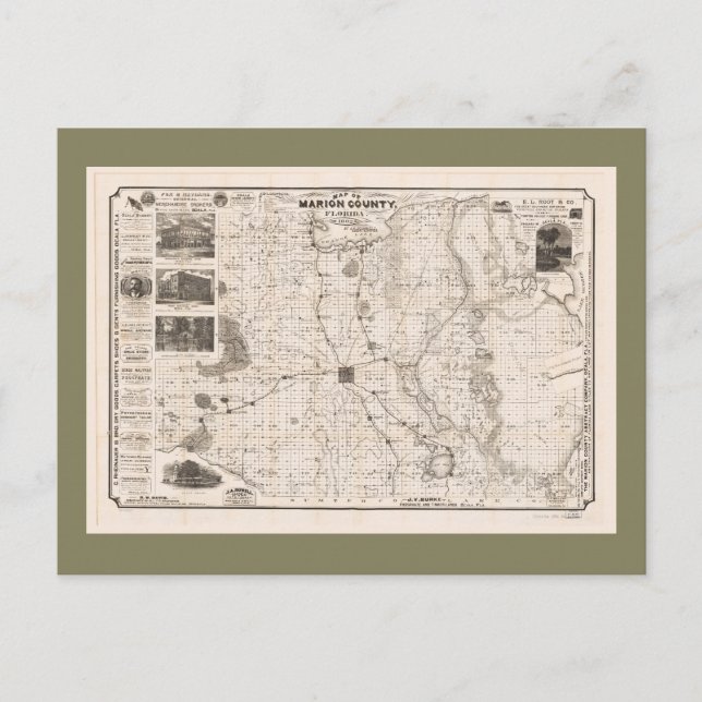 Map of Marion County, Florida (1892) Postcard (Front)