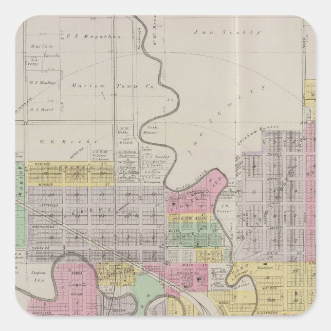 Map of Marion, Marion County, Kansas Square Sticker (Front)