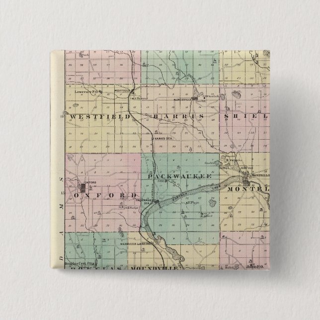 Map of Marquette County & Westfield 15 Cm Square Badge (Front)
