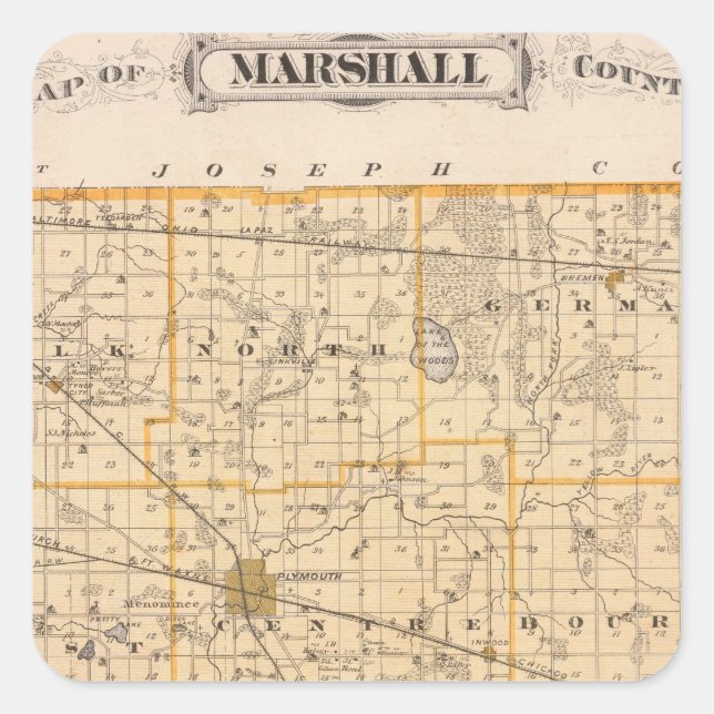 Map of Marshall County Square Sticker (Front)