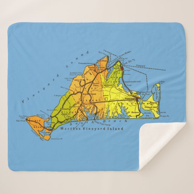 Map of Martha’s Vineyard Sherpa Blanket (Front (Horizontal))