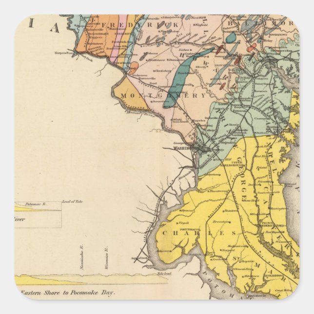 Map of Maryland and the District of Columbia Square Sticker (Front)