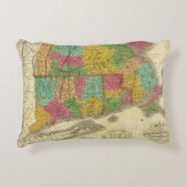 Map of Massachusetts and Connecticut Decorative Cushion (Front)