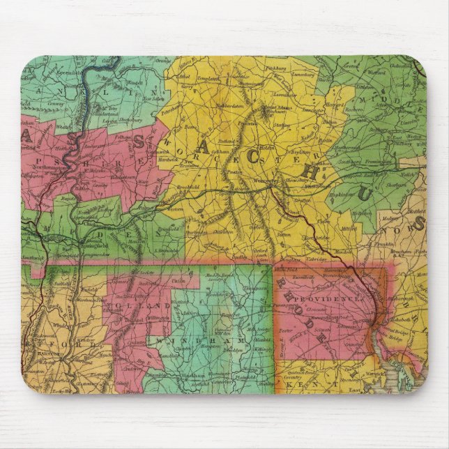 Map of Massachusetts and Connecticut Mouse Mat (Front)