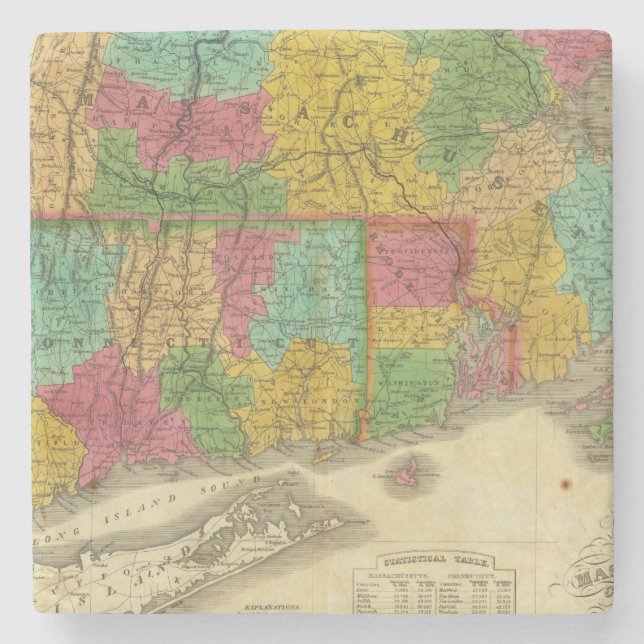 Map of Massachusetts and Connecticut Stone Coaster (Front)