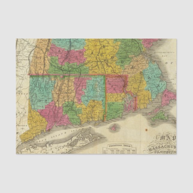 Map of Massachusetts and Connecticut Tissue Paper (Front)