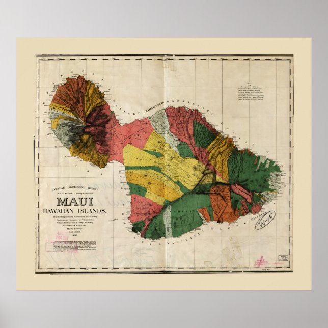 Map of Maui, Hawaiian Island (1885) Poster (Front)