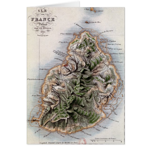 Map of Mauritius, illustration 'Paul et Virginie' (Front)