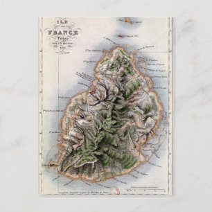 Map of Mauritius, illustration 'Paul et Virginie' Postcard
