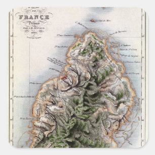 Map of Mauritius, illustration 'Paul et Virginie' Square Sticker