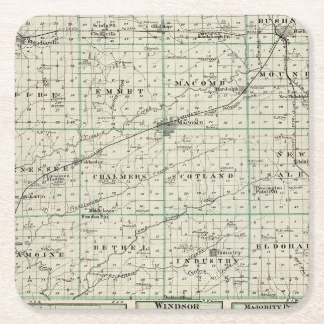 Map of McDonough County, Rushville Square Paper Coaster (Front)