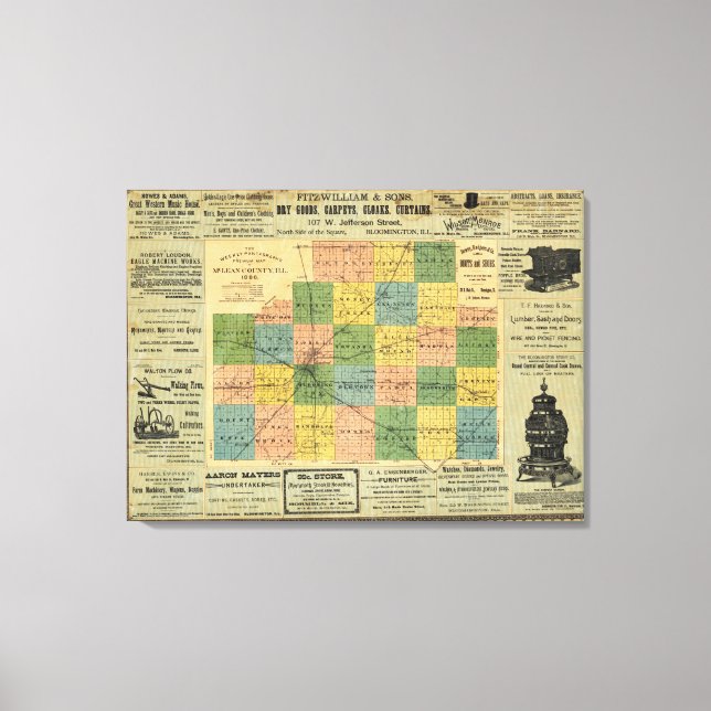 Map of McLean County, Illinois 1886 Canvas Print (Front)