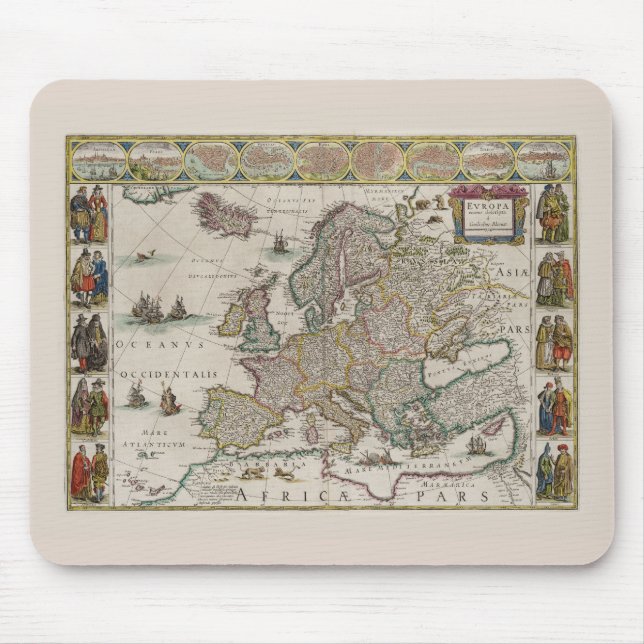Map of Mediaeval Europe (by Willem Blaeu) Mouse Mat (Front)