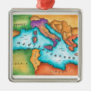 Map of Mediterranean Sea Metal Tree Decoration