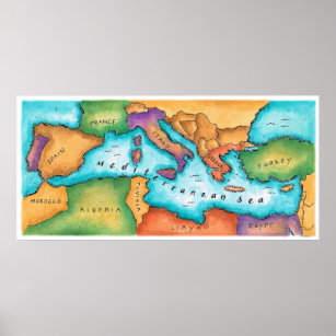 Map of Mediterranean Sea Poster