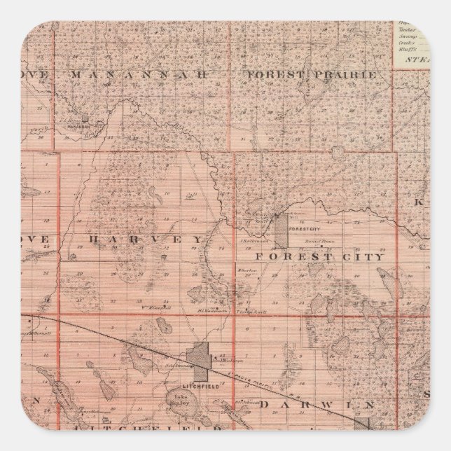 Map of Meeker County, Minnesota Square Sticker (Front)