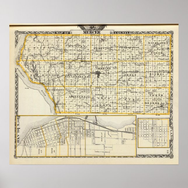 Map of Mercer County, Rock Island and Plano Poster (Front)