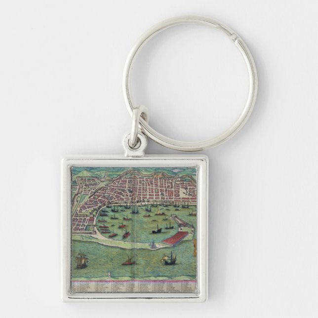 Map of Messina, from 'Civitates Orbis Terrarum' by Key Ring (Front)