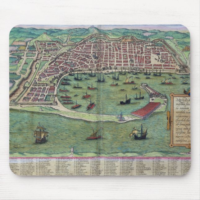 Map of Messina, from 'Civitates Orbis Terrarum' by Mouse Mat (Front)