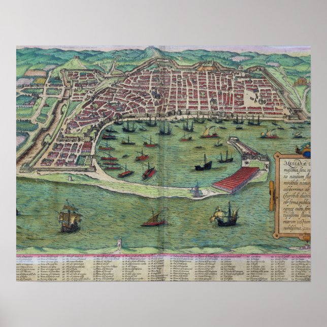 Map of Messina, from 'Civitates Orbis Terrarum' by Poster (Front)
