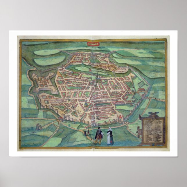 Map of Metz, from 'Civitates Orbis Terrarum' by Ge Poster (Front)