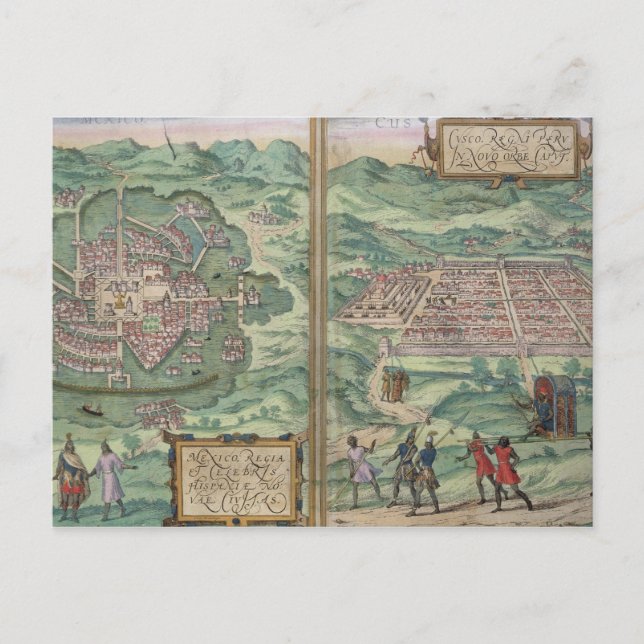 Map of Mexico and Cuzco, from 'Civitates Orbis Ter Postcard (Front)