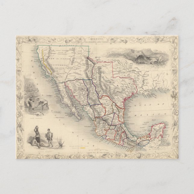 Map of Mexico, California and Texas Postcard (Front)