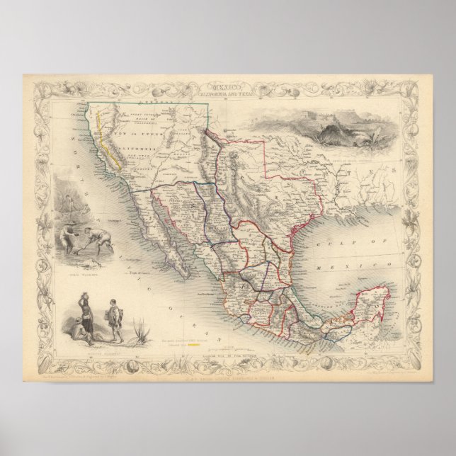 Map of Mexico, California and Texas Poster (Front)