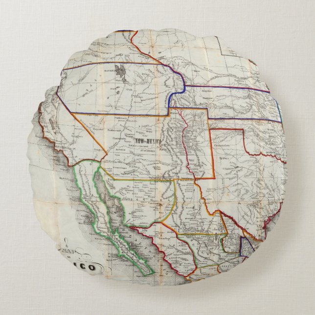 Map Of Mexico & California Round Cushion (Front)
